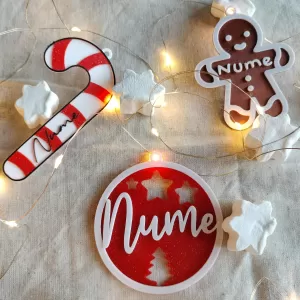 Om din Turtă Dulce, Glob, Candy cane Personalizat - Cookieman pentru Brad cu Numele Dorit