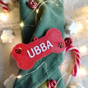 Decorațiune de Crăciun Personalizată - Os Roșu pentru Brad cu Numele dorit