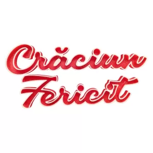 Decoratiune de Craciun 3D cu formata din cuvintele "Craciun" si "Fericit", pentru birou, raft sau perete, culoare rosu glitter si alb, 300x40x10 mm, bioplastic premium PLA