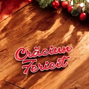 Decoratiune de Craciun 3D cu formata din cuvintele "Craciun" si "Fericit", pentru birou, raft sau perete, culoare rosu glitter si alb, 300x40x10 mm, bioplastic premium PLA