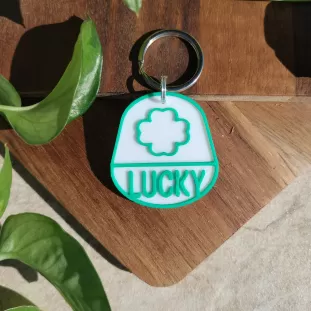 Dog Tag sau Breloc Personalizat - Medalion verde cu simbol Trifoi