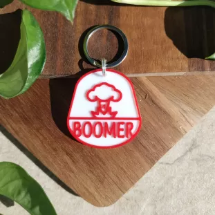 Dog Tag sau Breloc Personalizat - Medalion rosu cu simbol Bomba