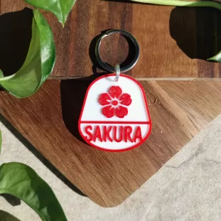 Dog Tag sau Breloc Personalizat - Medalion rosu cu simbol Sakura