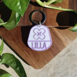 Dog Tag sau Breloc Personalizat - Medalion mov cu simbol Floare de Liliac