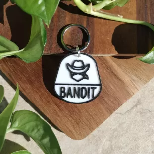 Dog Tag sau Breloc Personalizat - Medalion negru cu simbol Bandit