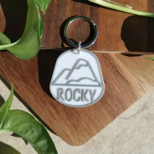 Dog Tag sau Breloc Personalizat - Medalion gri cu simbol Munte