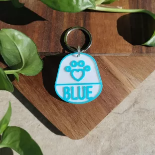 Dog Tag sau Breloc Personalizat - Medalion bleu cu simbol Lăbuță