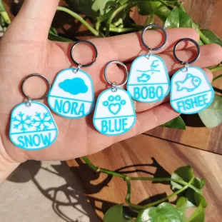 Dog Tag Personalizate - Medalioane sau brelocuri bleu cu diferite simboluri Nor Acvariu Peste Fulg Inima Labuta