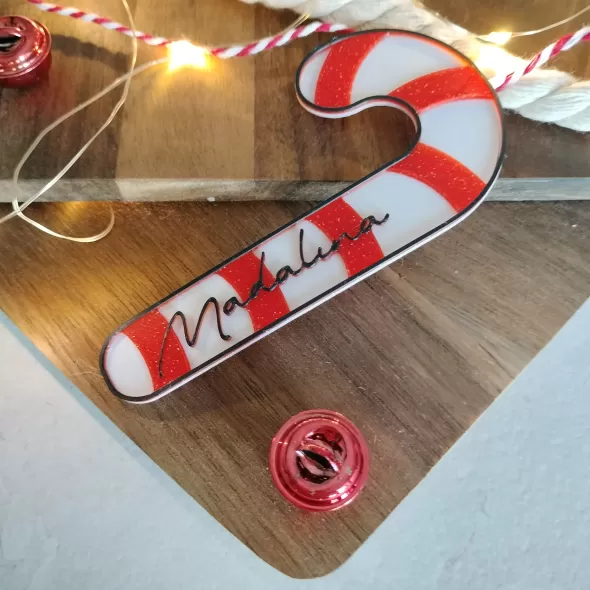 Candy Cane Personalizat - Decorațiune în formă de Acadică și Numele dorit